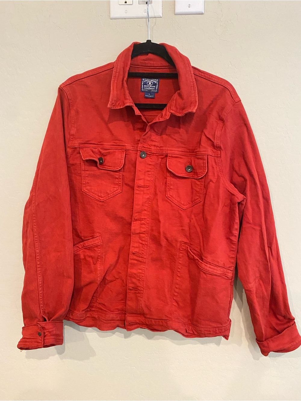 Lucky Brand Red Denim Trucker Jacket Mens Size Large